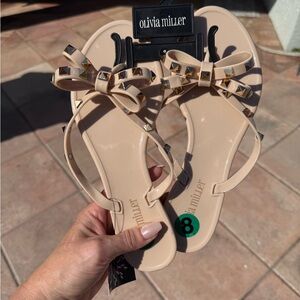 Olivia Miller Cream Sandals with Bow Detail
